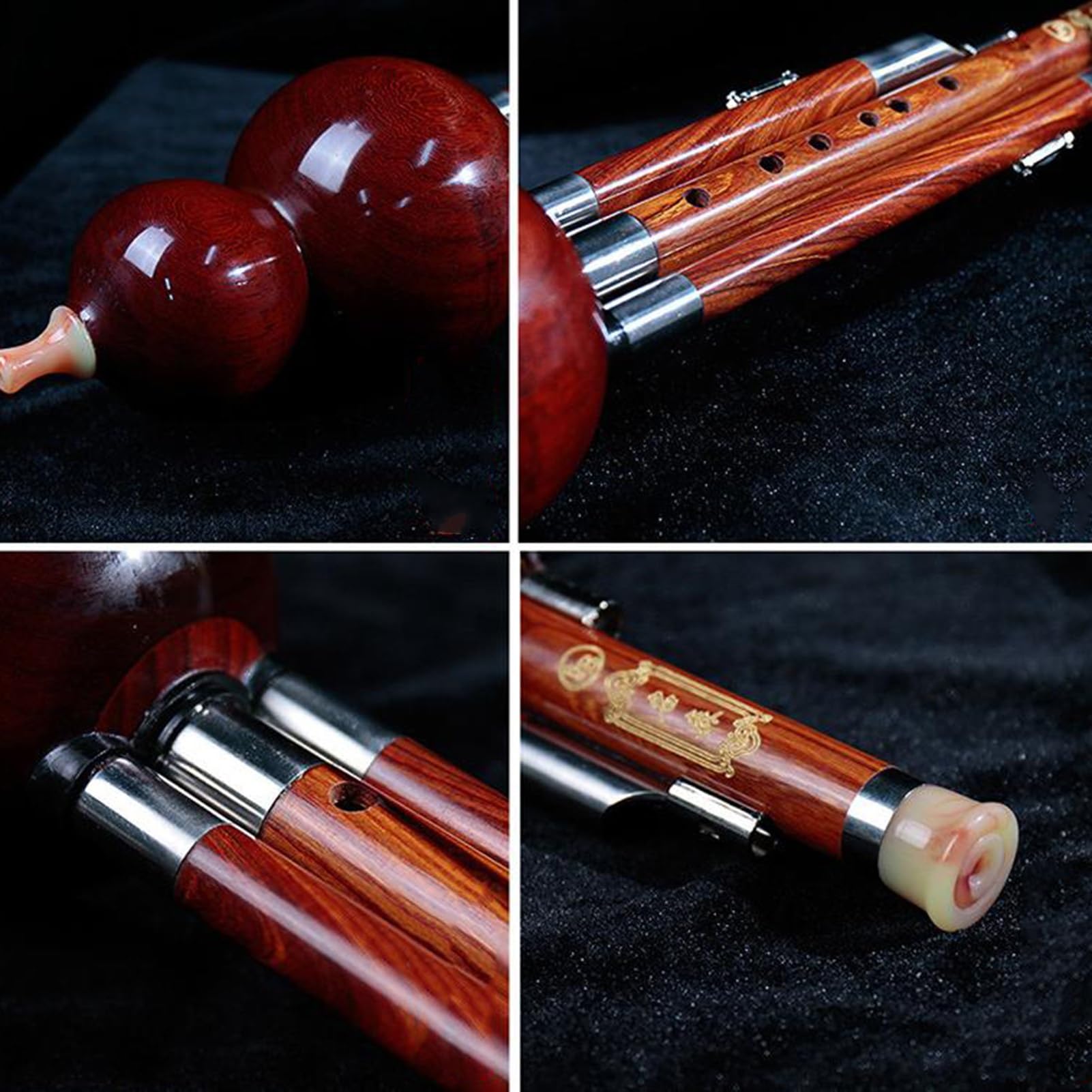 Hulusi, flauta Hulusi hecha a mano de bambú chino Hulusi con nudo chino for principiantes amantes de la música, instrumento de viento de madera (si bemol)(C key)