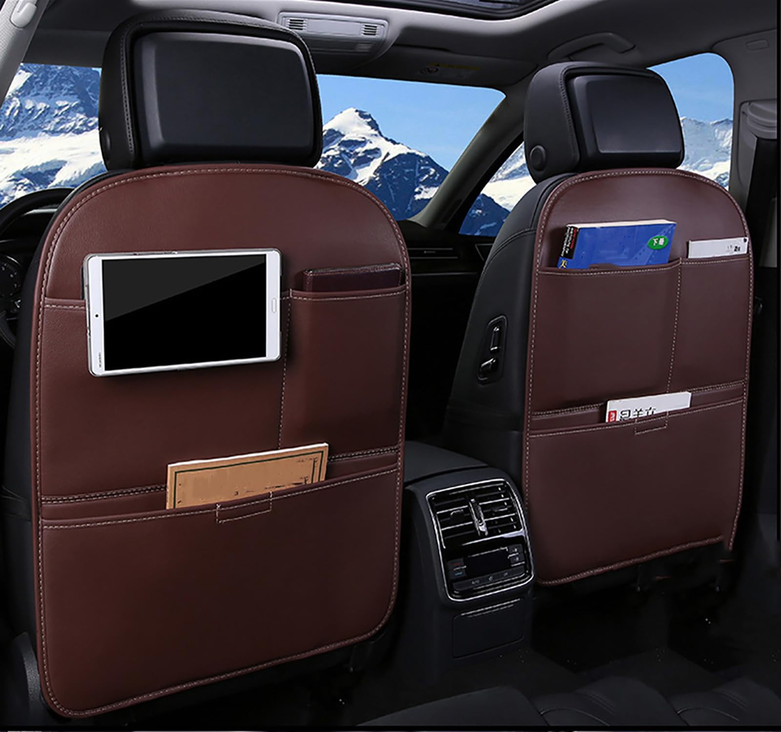 2 sztuki poduszki do siedzenia samochodowego do VW Golf Alltrack 2017 2018 2019 2020, chroni siedzisko przed brudem, zadrapaniami z kieszenią, - brązowy