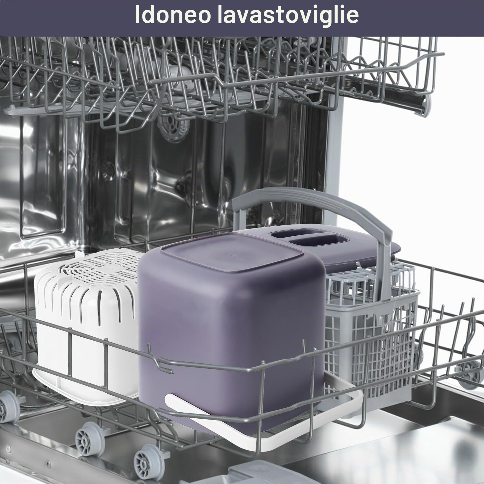 Pattumiera biologica da cucina 4 litri per rifiuti biologici quotidiani con coperchio, antiodori, inserto interno rimovibile, facile da pulire (viola chiaro)