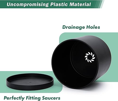 Miniatura 4 de D'vine Dev Paquete de 4 macetas de plástico modernas de 6 pulgadas, macetas de jardín pequeñas para plantas con agujeros de drenaje y platillos,