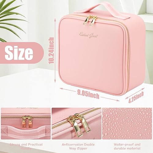 Vista 56 de Estuche de viaje de maquillaje con espejo luz LED 3 brillo ajustable, bolsa de cosméticos grande, almacenamiento portátil, partición ajustable, Roses