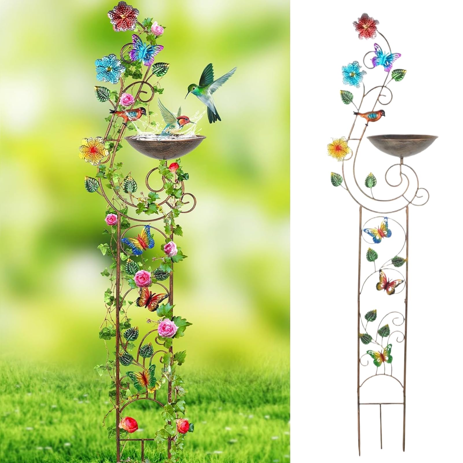 Bagno Per Uccelli Da Esterno Mangiatoia a Paletto Decorativa e Artistica | Abbeveratoio In Piedi Da Esterno Vaschetta Decorativa Giardino E Cortile Prato Retro Giardino Corte Bagno Acqua Arredo