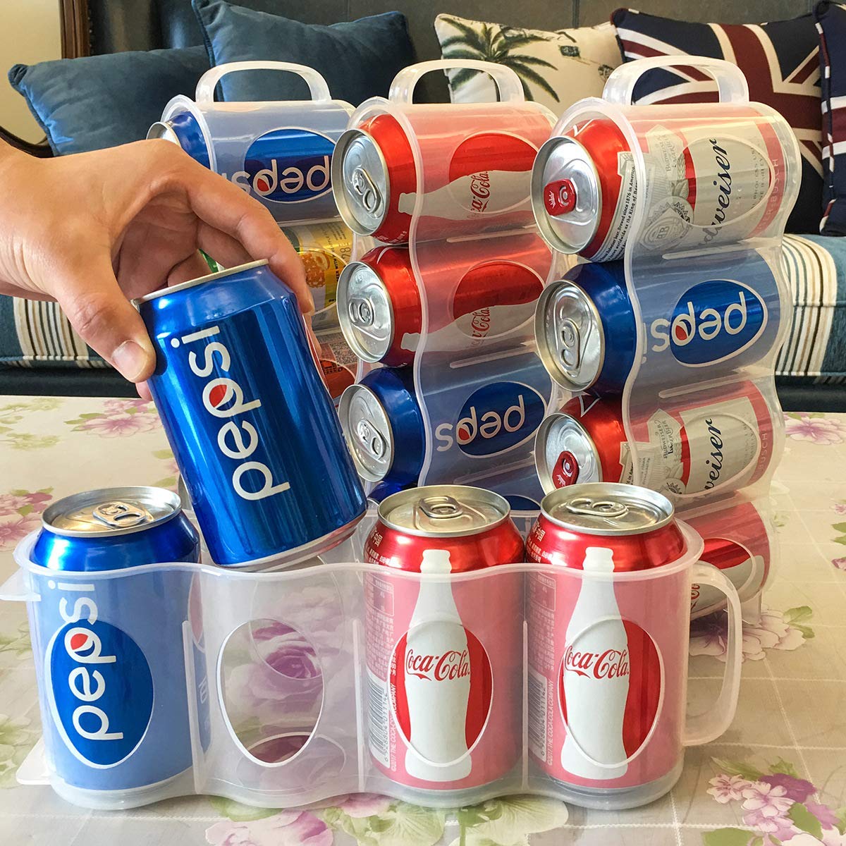 ChasBete Portable Soda Can Organizer for Refrigerator Shelf Beer Can Holder, Fridge Storage Sliding Rack, Clear Plastic 2 Pack - Image 4