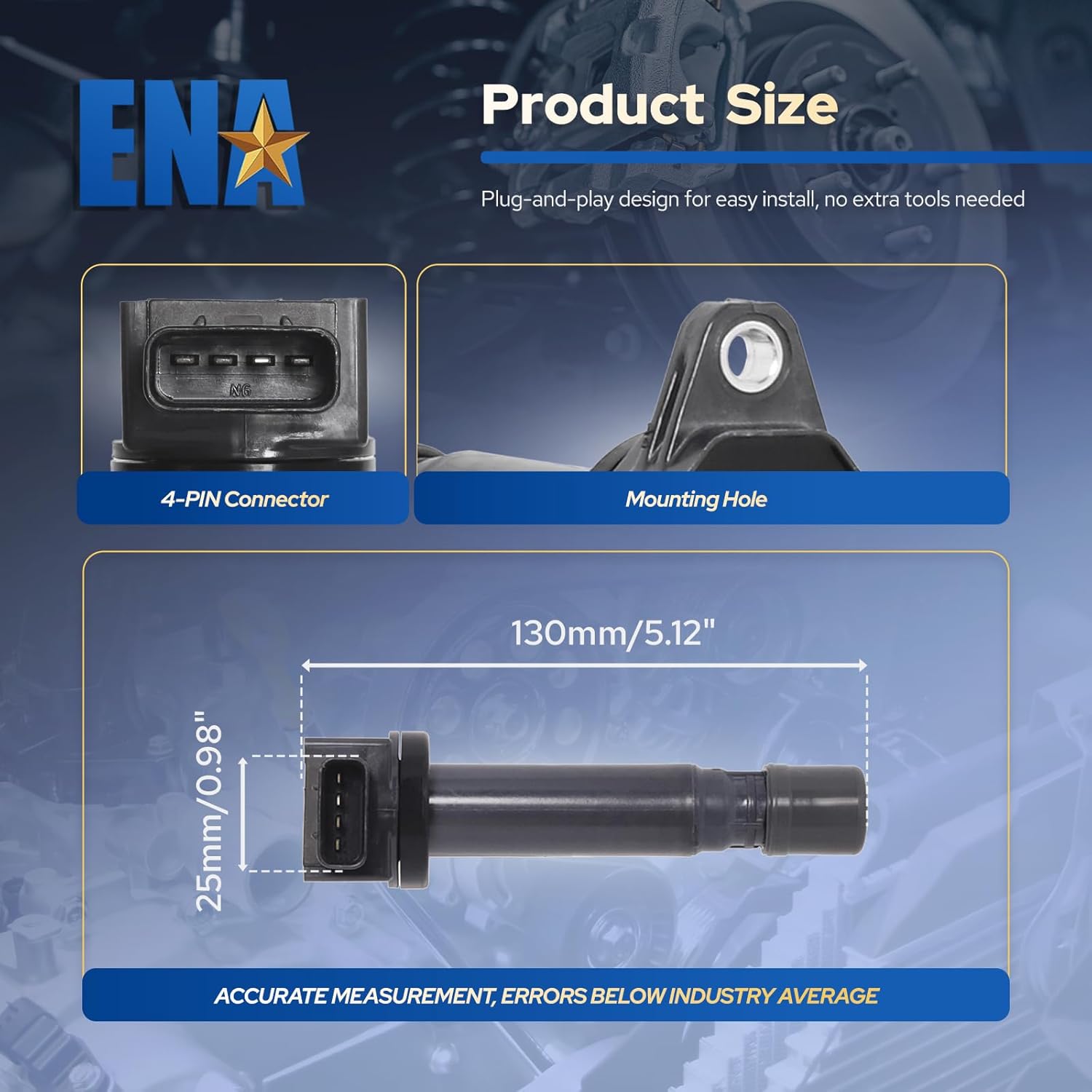 ENA Set of 8 Ignition Coil Pack Compatible with Volvo S80 2007-2010, XC90 2005 2006 2007 2008 2009 2010 2011 V8 4.4L Coils Replacement for UF574 8687939 E1074 522134 2505310768 IC654 5C1781 C1722