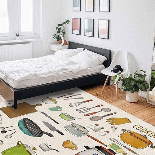 Miniatura 7 de Alfombra rectangular para cocina, cocina, utensilios de cocina de dibujos animados, alfombra lavable de 2 x 3 pies, alfombra antideslizante y