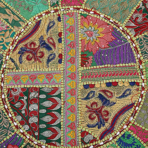 The Art Box Indian Floor Cushion Cover Green Floor Pillow Bohemian Round Pillow Embroidered Boho Pouf Ethnic Vintage Patchwork Meditation Pillow 32" #TOP2