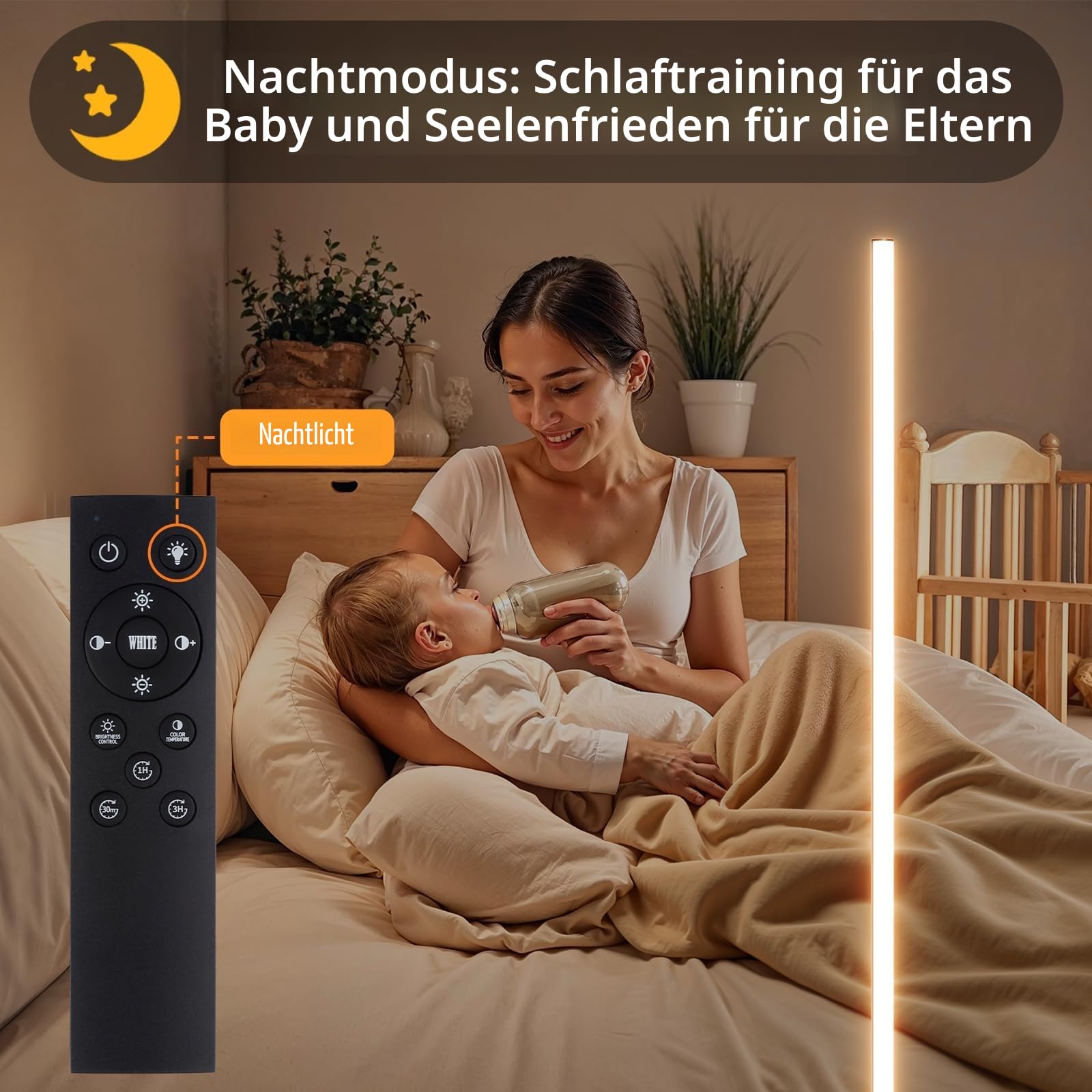 Ecklampe Silber fürs Wohnzimmer, dimmbar, mit Fernbedienung, 2700–6500 K