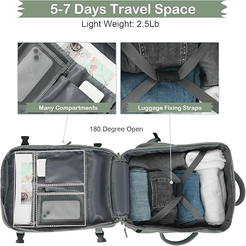 Miniatura 7 de Hanples Mochila de viaje, mochila para laptop, mochila de mano para escuela y senderismo, Verde oliva, Mochilas de viaje