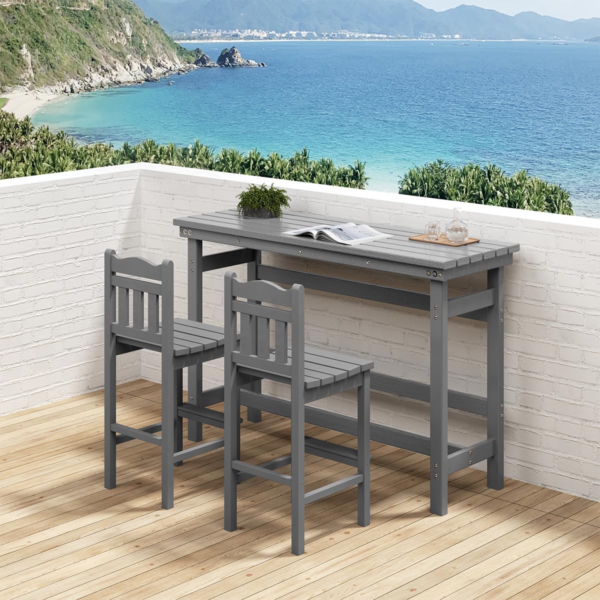 Sundale Outdoor Bar Table, 41 Inch Height Adirondack Rectangle Bar Table, All Weather Patio Bar Counter Height Table for Outside Backyard Balcony Poolside (Grey)