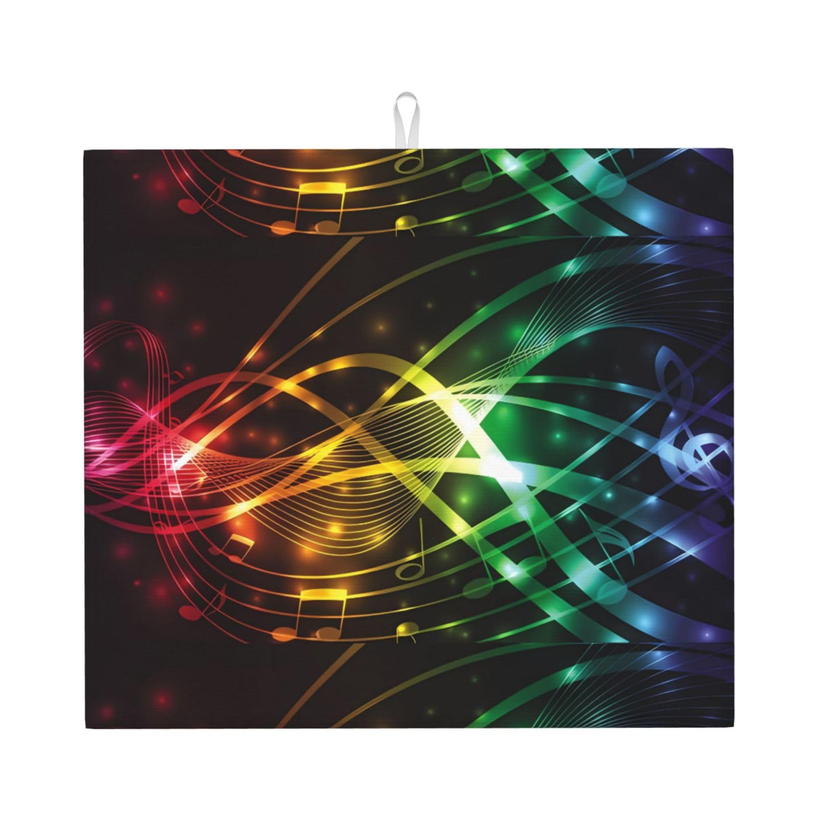 WHJSSF Colorful Music Notes Prints Kitchen Drying Mat – Absorbent Dish Throw for Countertops, Quick-Dry Non-Slip Layer with Stylish Prints, Ideal Housewarming Gift