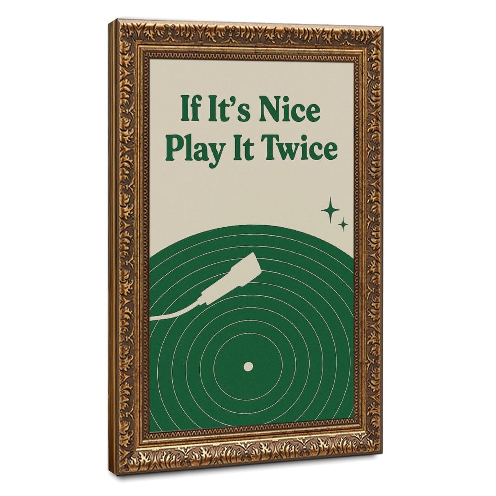 Mnyuein If It’s Nice Play It Twice Canvas Poster Bedroom Decor Sports Landscape Office Room Decor Gift Retro Gold Frame 16" L X 24" W