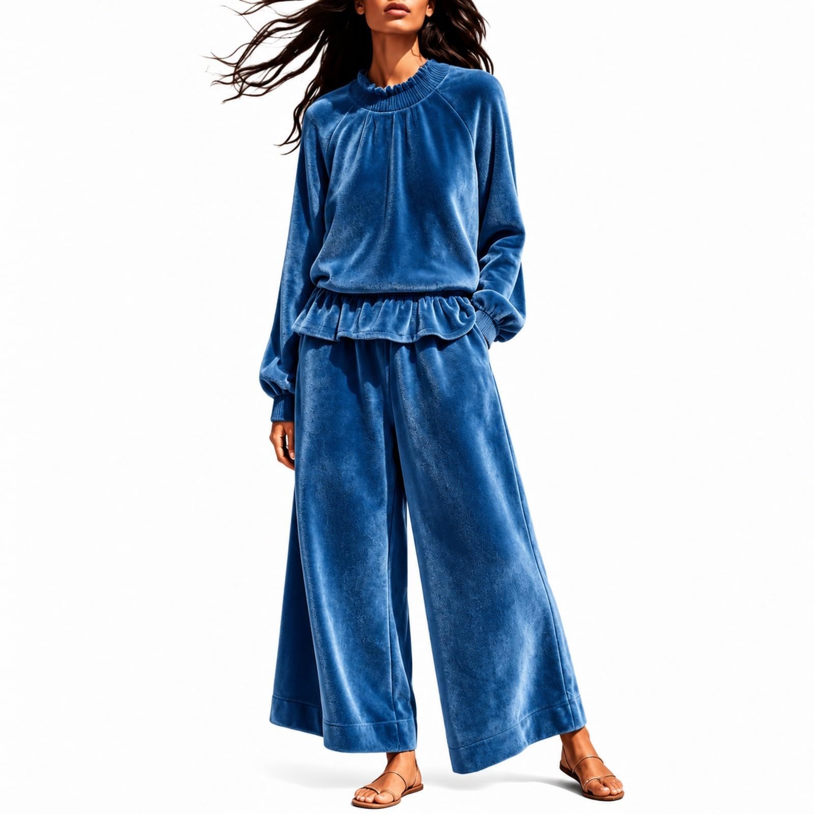 Completi Donna Eleganti 2 Pezzi Completi Palestra Manica Lunga Girocollo Tuta Sportiva Completo Da Ginnastica Casual Set Top E Pantaloni a Gamba Larga Tute Per Jogging Fitness Yoga Autunnale Invernale
