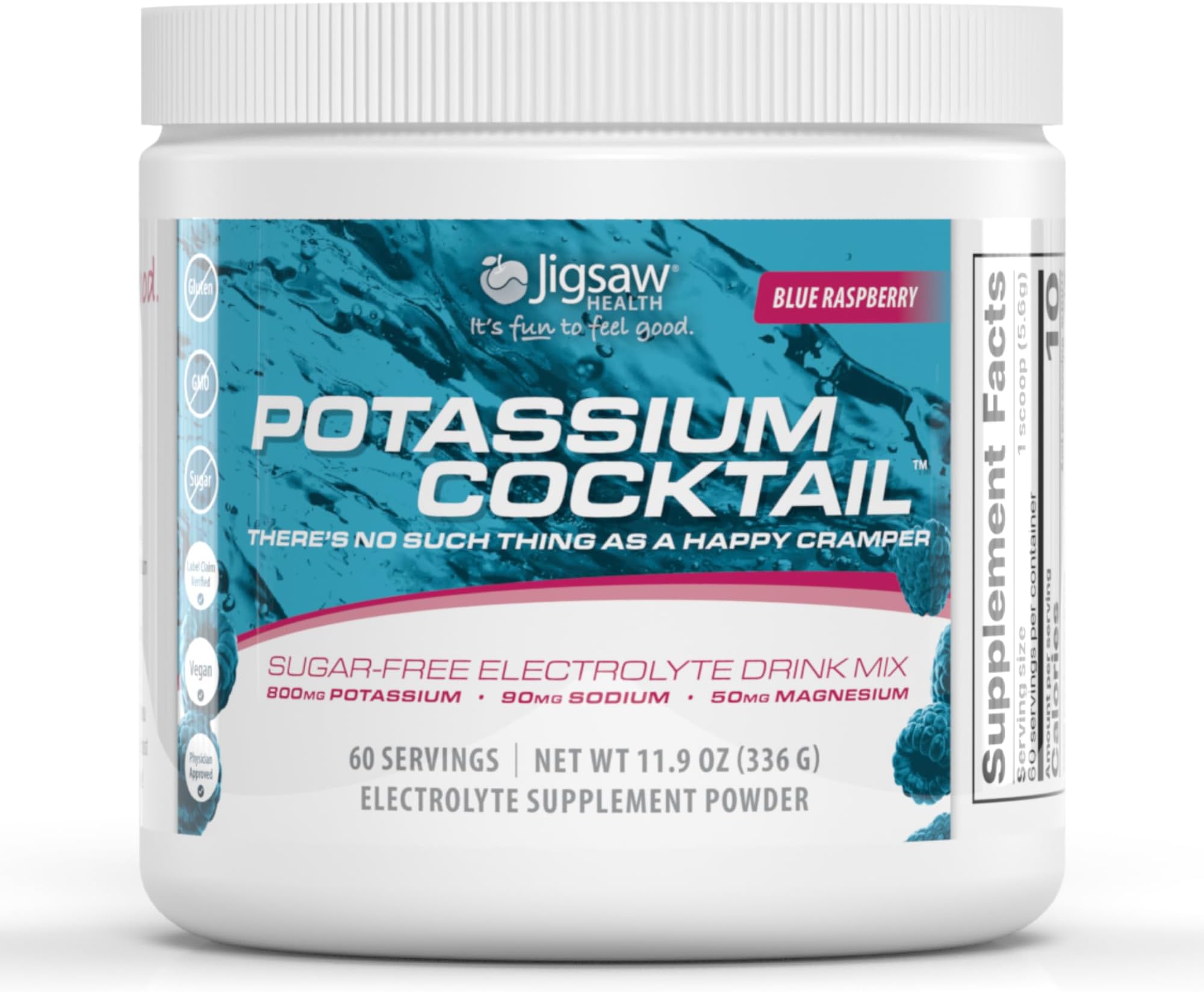 Jigsaw Health Potassium Cocktail | Formerly Pickleball Cocktail | Blue Raspberry Flavor | 60 Servings (Jar)