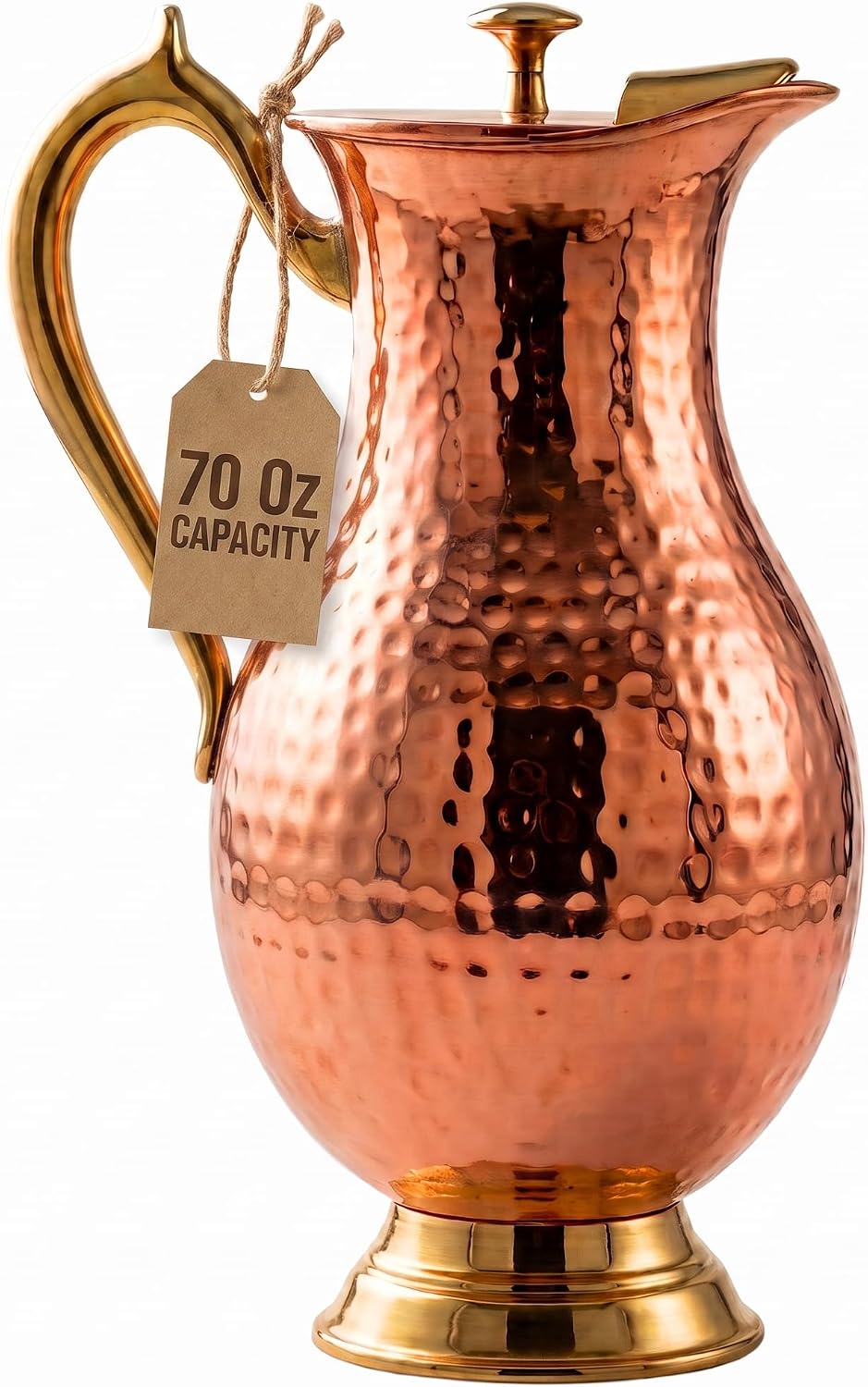 70 oz Pure Copper Water Pitcher,Carafe for Ayurveda Health, Healing Benefit, Home, Hotel & Gifting