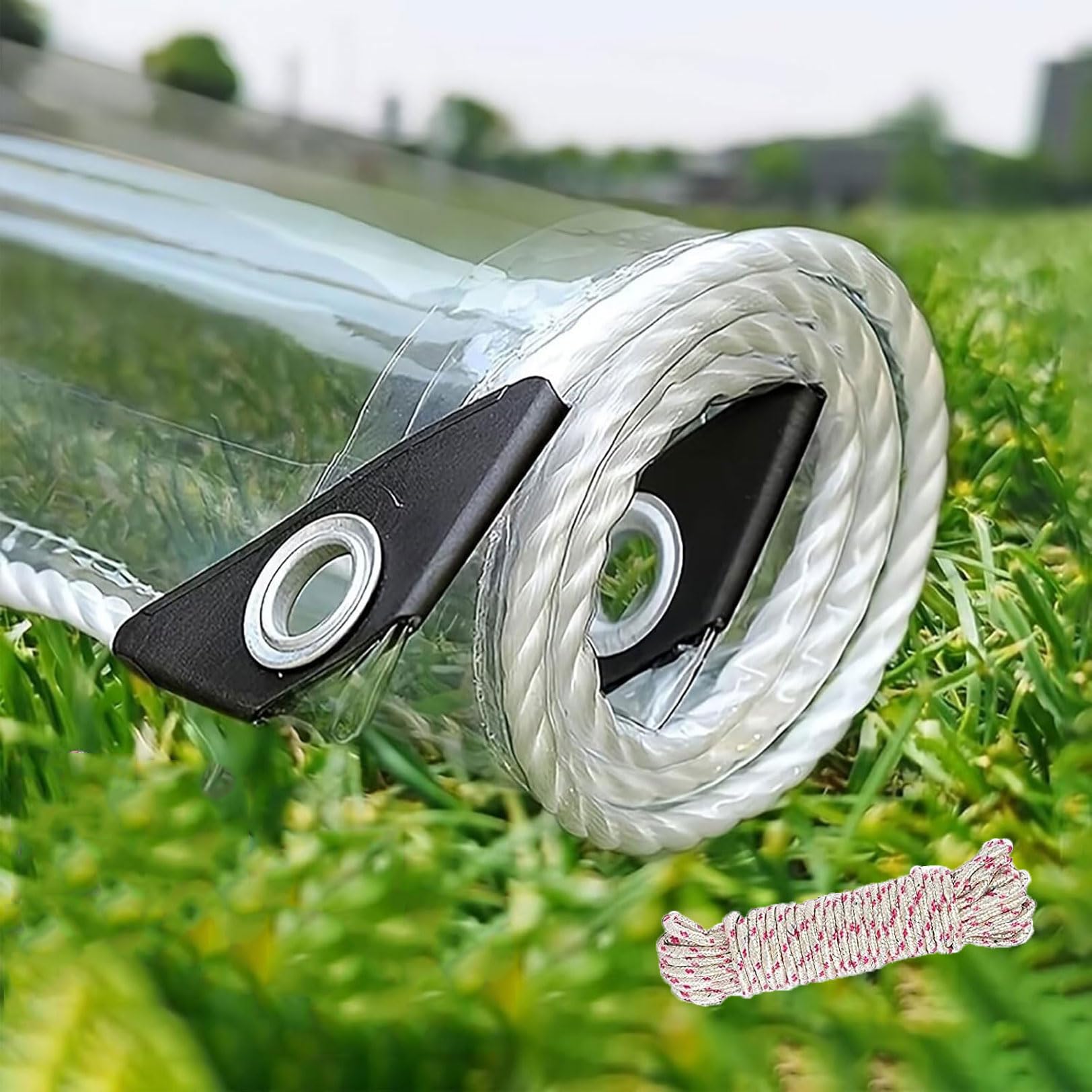 5X7M Clear Vinyl Tarp, 0.3mm Clear PVC Tarp with Grommets and Tying Rope, Duty Heavy Tear Resistant Cover for Camping, Plants Greenhouse Cars Patio and Pavilion