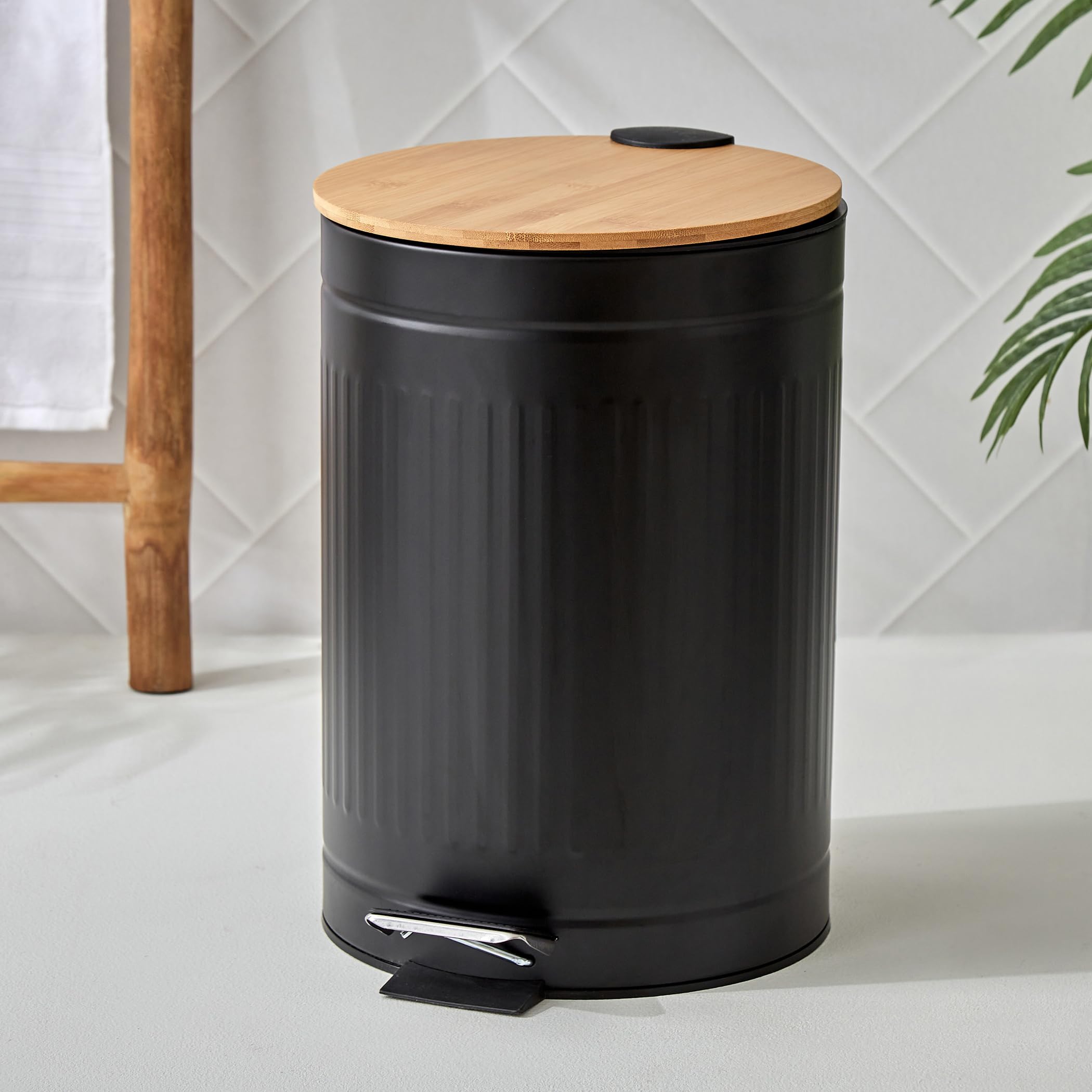 Home Centre Sedona Flute Metal Pedal Waste Bin with Bamboo Lid - 12L-image-13