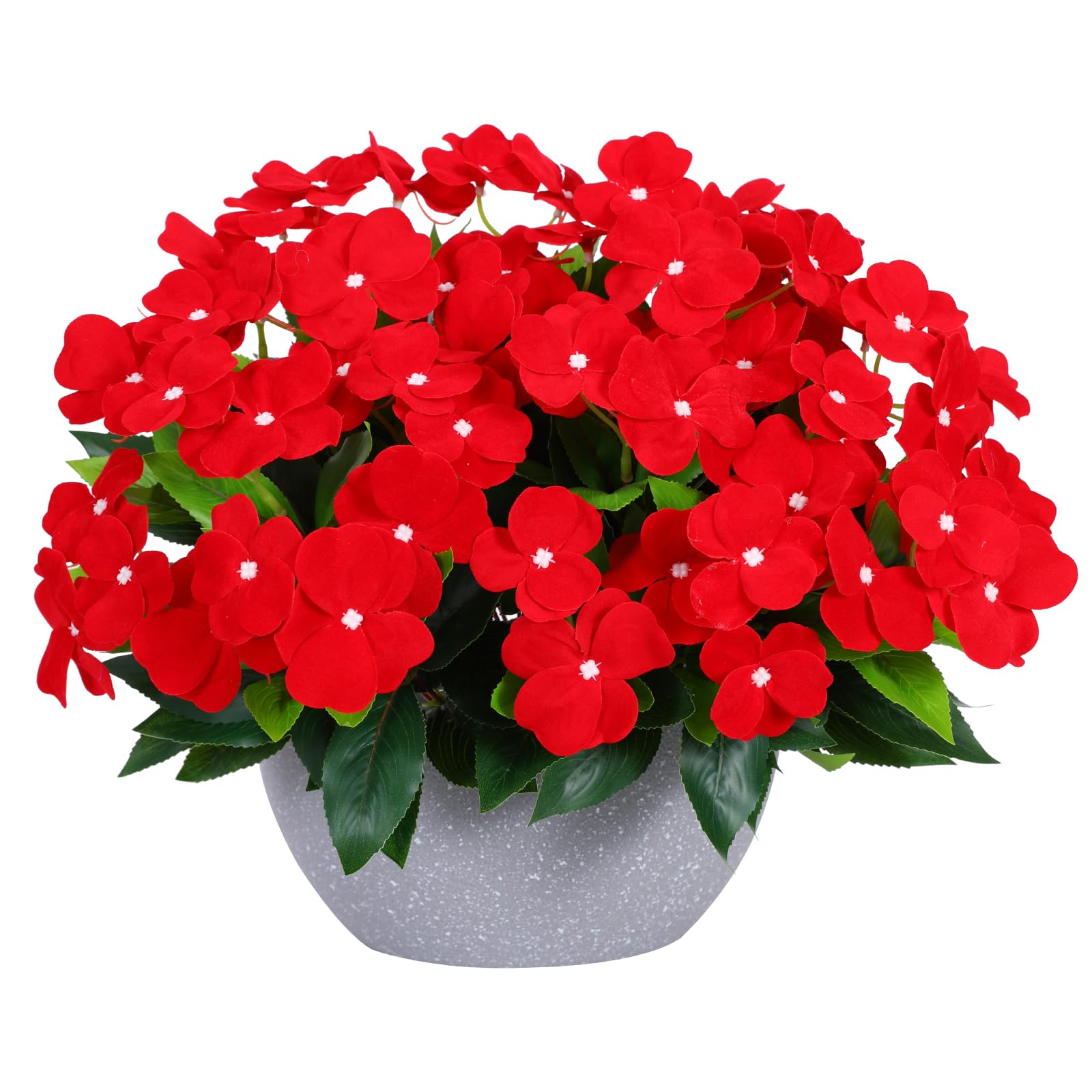 Hobyhoon 4pcs Artificial Flower Outdoor Red Silk Flower Bouquet Faux Impatiens Flowers for Outside Indoor Home Balcony Window Boxes Garden Decorations