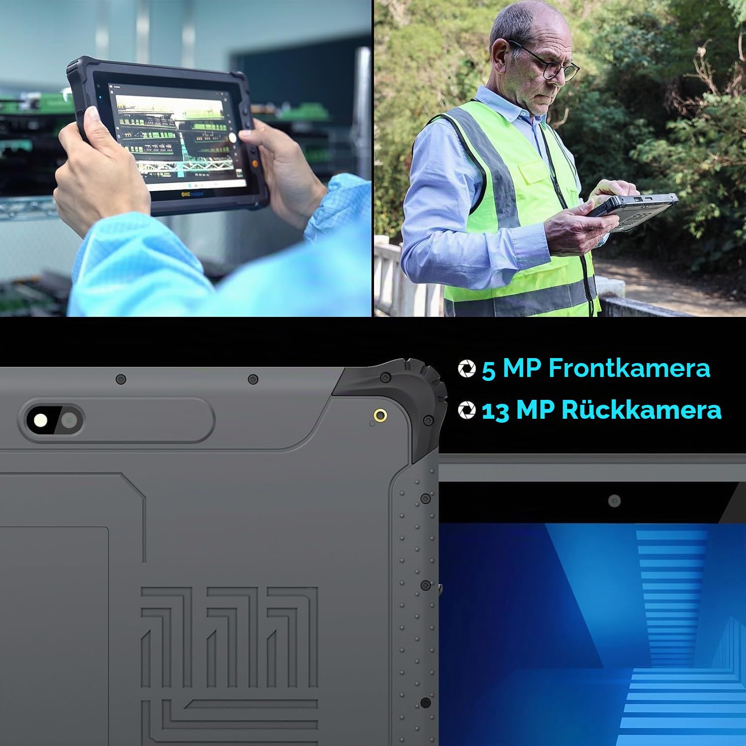 Robustes Tablet M10T mit Barcode-Scanner, 10,1 Zoll 4G Android 14 Tablet, Zebra SE4710, 8GB+128GB, IP65 MIL-STD-810H wasserdicht, 10000mAh, Industrieller Outdoor-Arbeits-PC mit 13+5MP Kamera