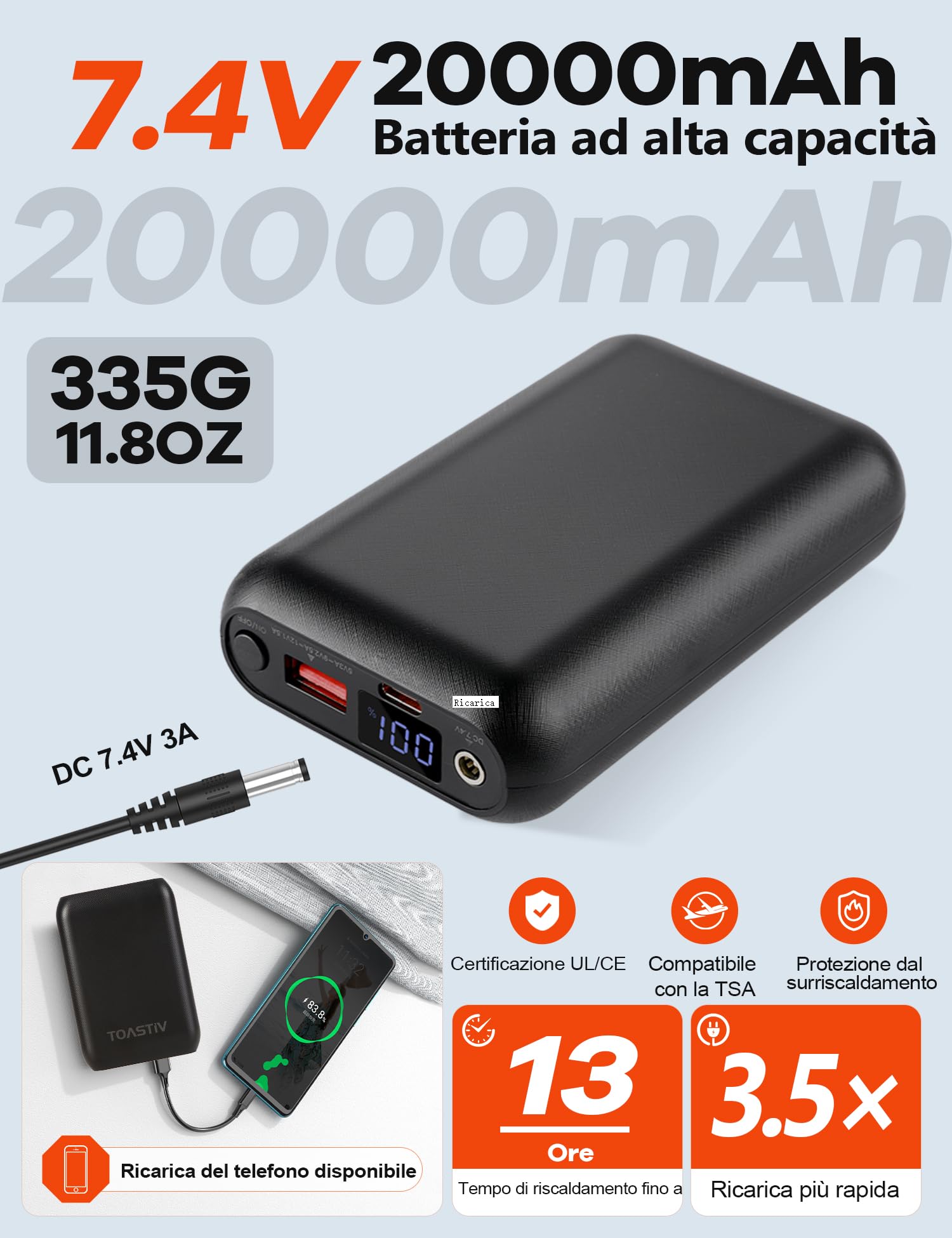 Gilet Riscaldato Uomo con Batteria 20000mAh 7.4V - 8 Zone di Calore, Interno in Pile Caldo, Fino a 12 Ore, Lavabile Gilet Termico Elettrico