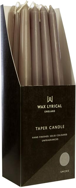 WAX LYRICAL Unscented 25 cm Tapered Dinner Candle Smoke, Box of 12, Grey, 25cm