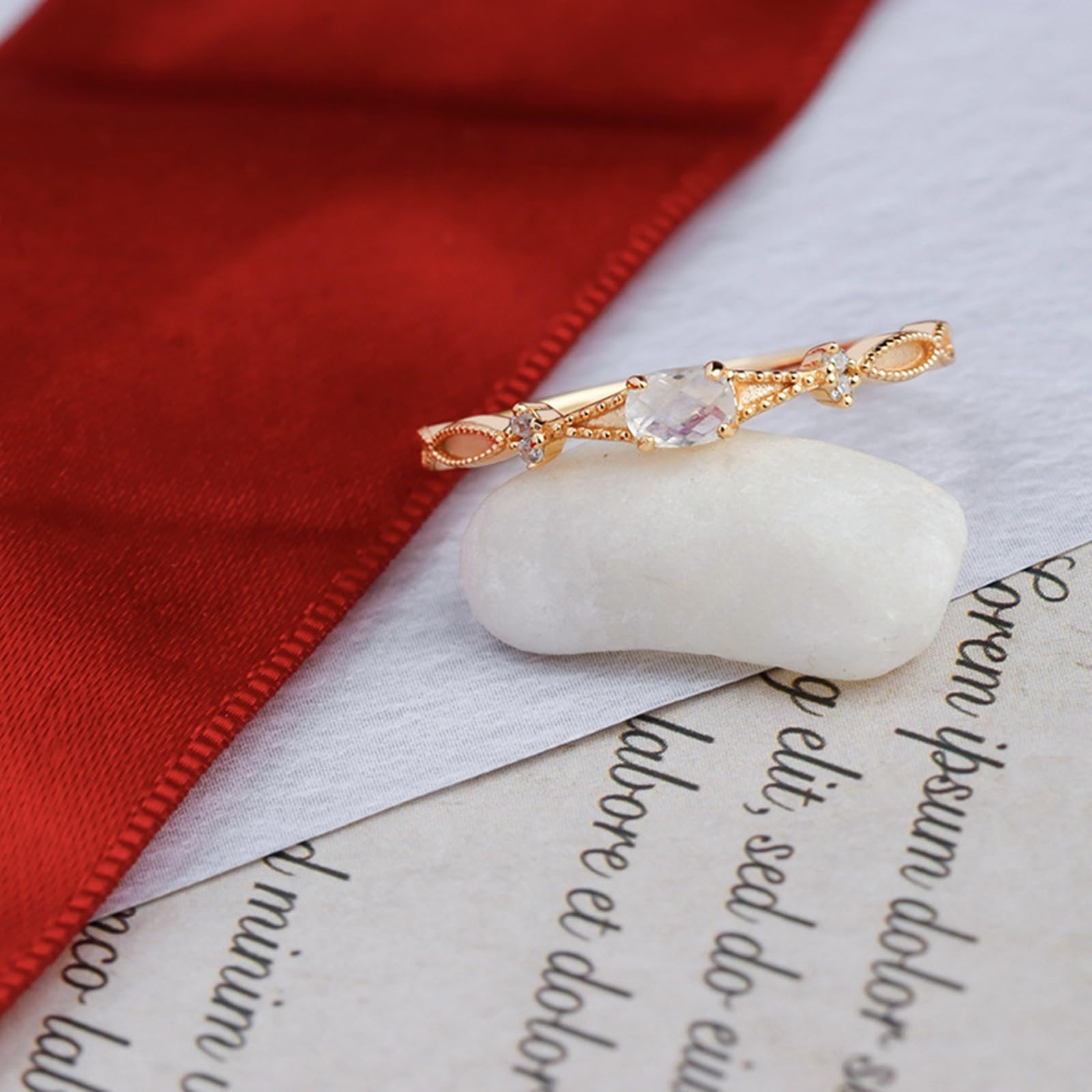 Anillo fino de oro rosa de 9 quilates, 14 quilates y 18 quilates para mujer, anillo de compromiso con piedra lunar infinita, oro real