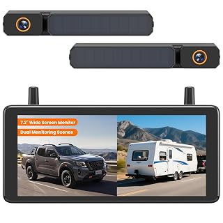 AUTO-VOX Solar Wireless Backup Camera with 2 Cams: 2 Min DIY Installation, Unique 7.2'' 1080P HD DVR Wide Monitor Support 2 Split Screen,IP69K Waterproof Back up Camera for Car, Truck, Trailer - Amazon product rated Grade A