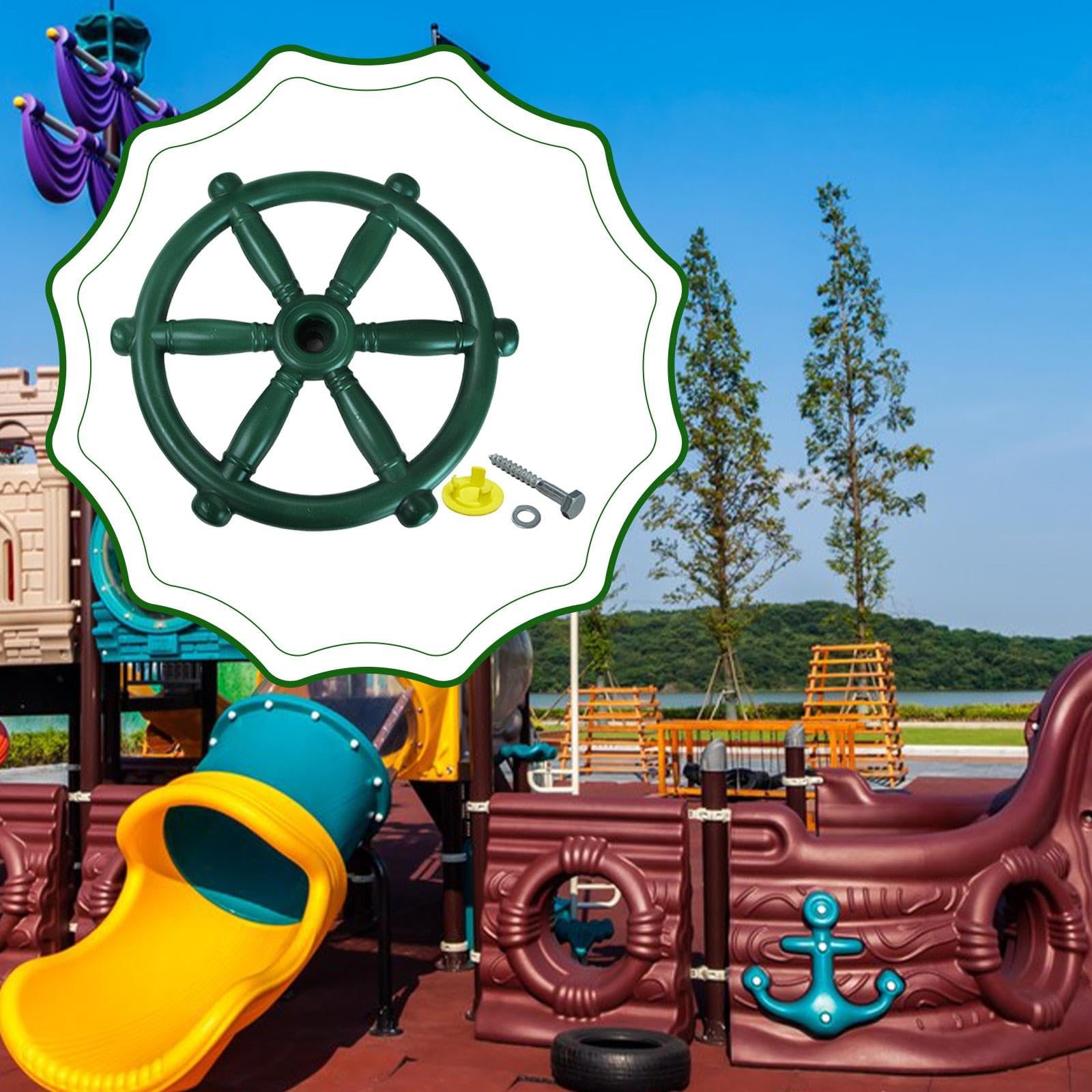 MERIGLARE Roue de Gouvernail de Bateau Pirate, Jouet pour Enfants, Accessoire Exclusif pour Salle de Jeux, Structure Robuste Adaptée Aux Jeux D'extérieur, M, Vert