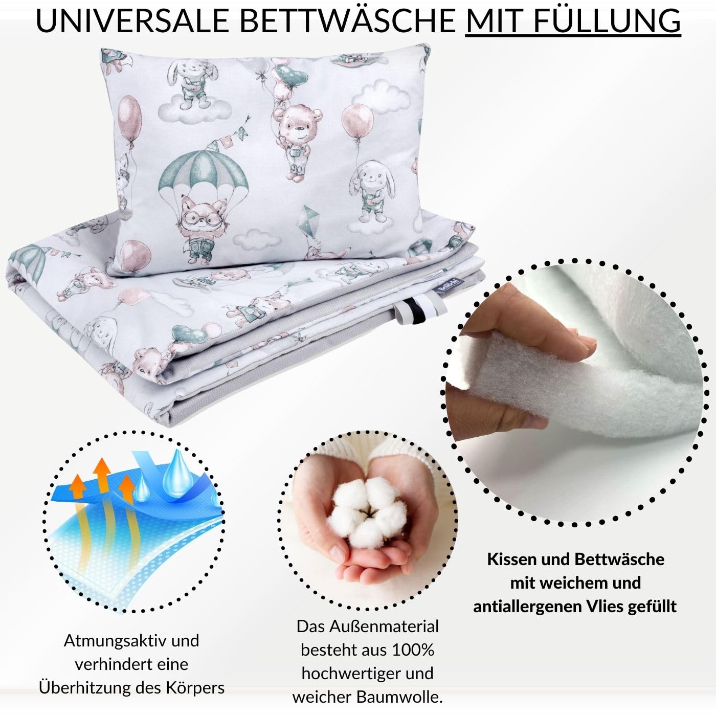 Bellochi pościel dziecięca 75 * 100 cm z wypełnieniem, SET - kołdra dziecięca 70x100 cm z poduszką | miękka i oddychająca - wykonana w 100% z bawełny - Loom