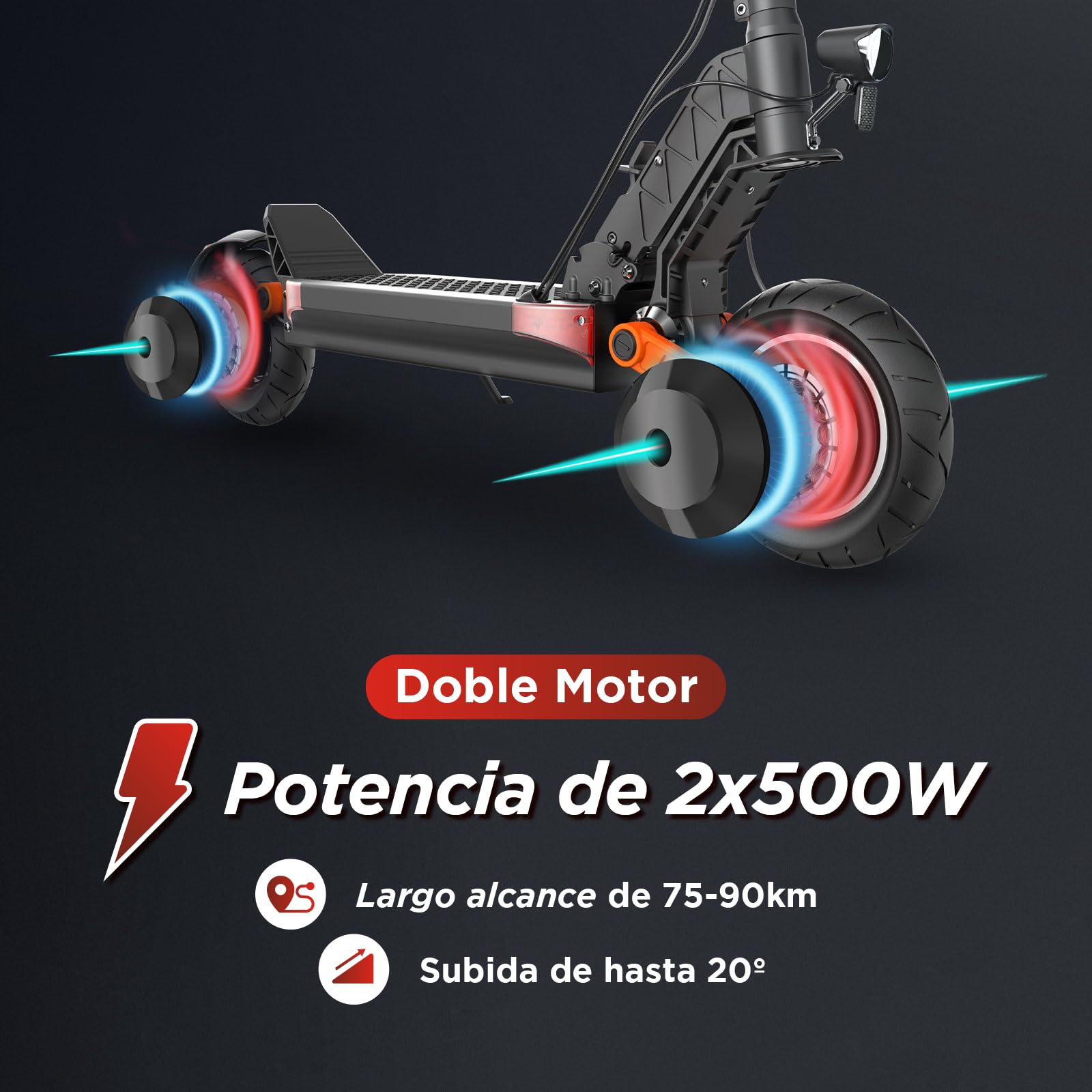 Joyor S-Pro- Patinete eléctrico Todoterreno para Adultos - Alta Autonomía 90 km, Doble Motor 2x500W, Ruedas de 10”, Doble Suspensión, Frenos de Disco Hidráulicos - Homologado DGT