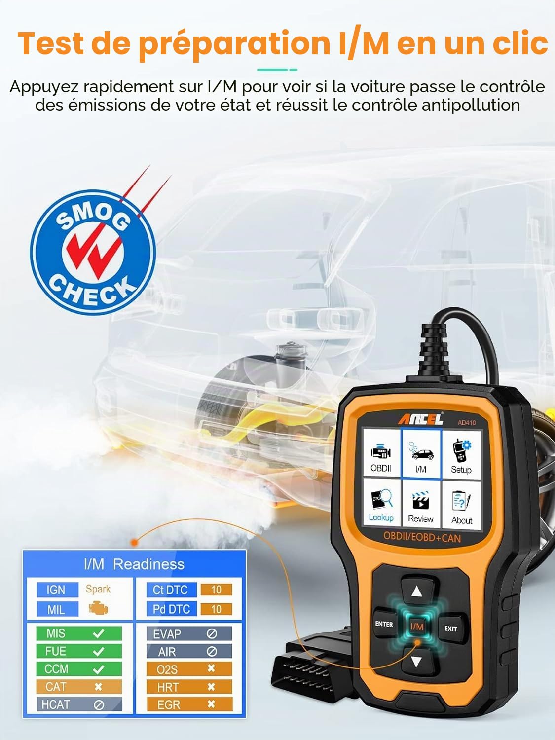 Ancel AD410 Lecteur OBD2 Valise Diagnostic Auto Multimarque, Amélioré OBD2 Diagnostic Français, Lecteur de Code d'erreur de Moteur, Diagnostic Voiture,pour Toutes Les Voitures OBDII après 2002