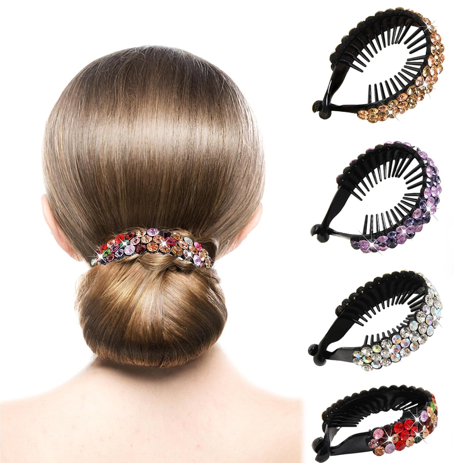 4 Pcs Ponytail Hair Clips for Women Gradient, Rhinestone Hair Styling Claws for