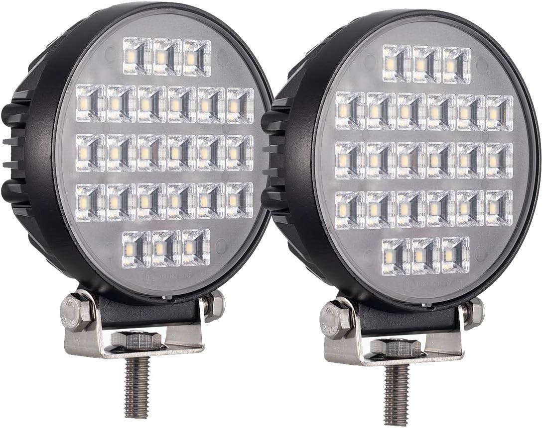 Raycharm Offroad 4.5" Round LED Fog Light Pods, 6000K Cool-White 150° Wide Flood Beam Large-Space Illunimation for Truck & Motorcycle, 12V/24VDC 24W, Corrosion Resistant Waterproof, 2-PCS