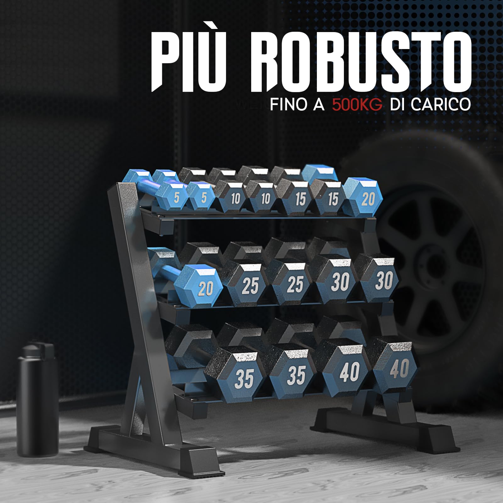 Dripex Rastrelliera Manubri 3 Piani può regolare la larghezza, Porta Manubri Palestra Casa, Max 500 kg, Nero (Solo per Manubri)
