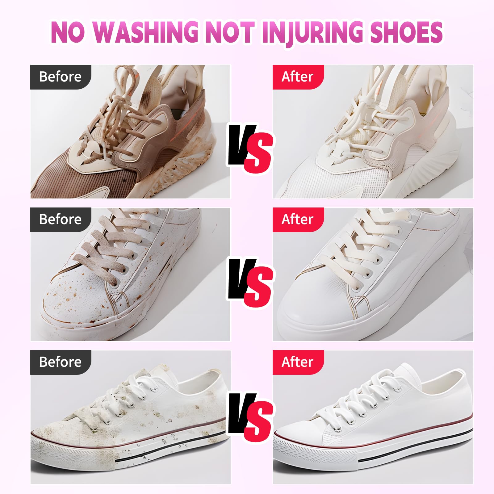 Kit de limpieza de zapatos rosa, espuma limpiadora de zapatos blanca, removedor de manchas sin agua para tenis, tenis, golf, gamuza, suela de lona