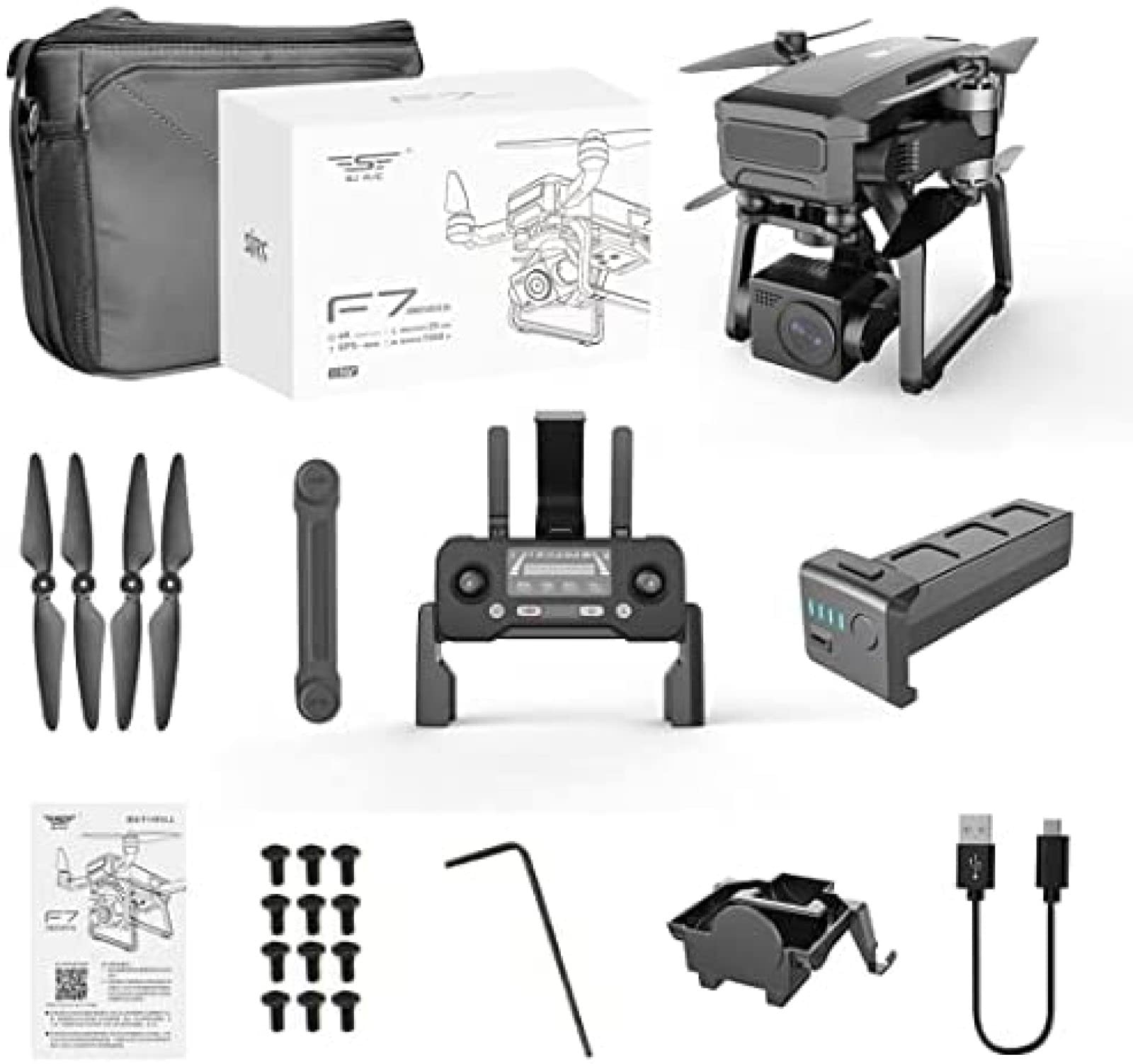 Die 5G WiFi 3KM HD Drone Kit,SJRC F7 PRO Photography Drone 3-Axis Mechanical Gimbal 4K Brushless GPS Follow Drone with Portable Bag,Single Battery Version,Constructive23