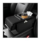 Rdxcv 4 in 1 Center Console Cover, Car Armrest Cushion Pad with Pockets, Cup Holder, Phone Holder, Tissue Box, Multifunctional Arm Rest Cover with Charging Cable for Most Vehicles (Black)