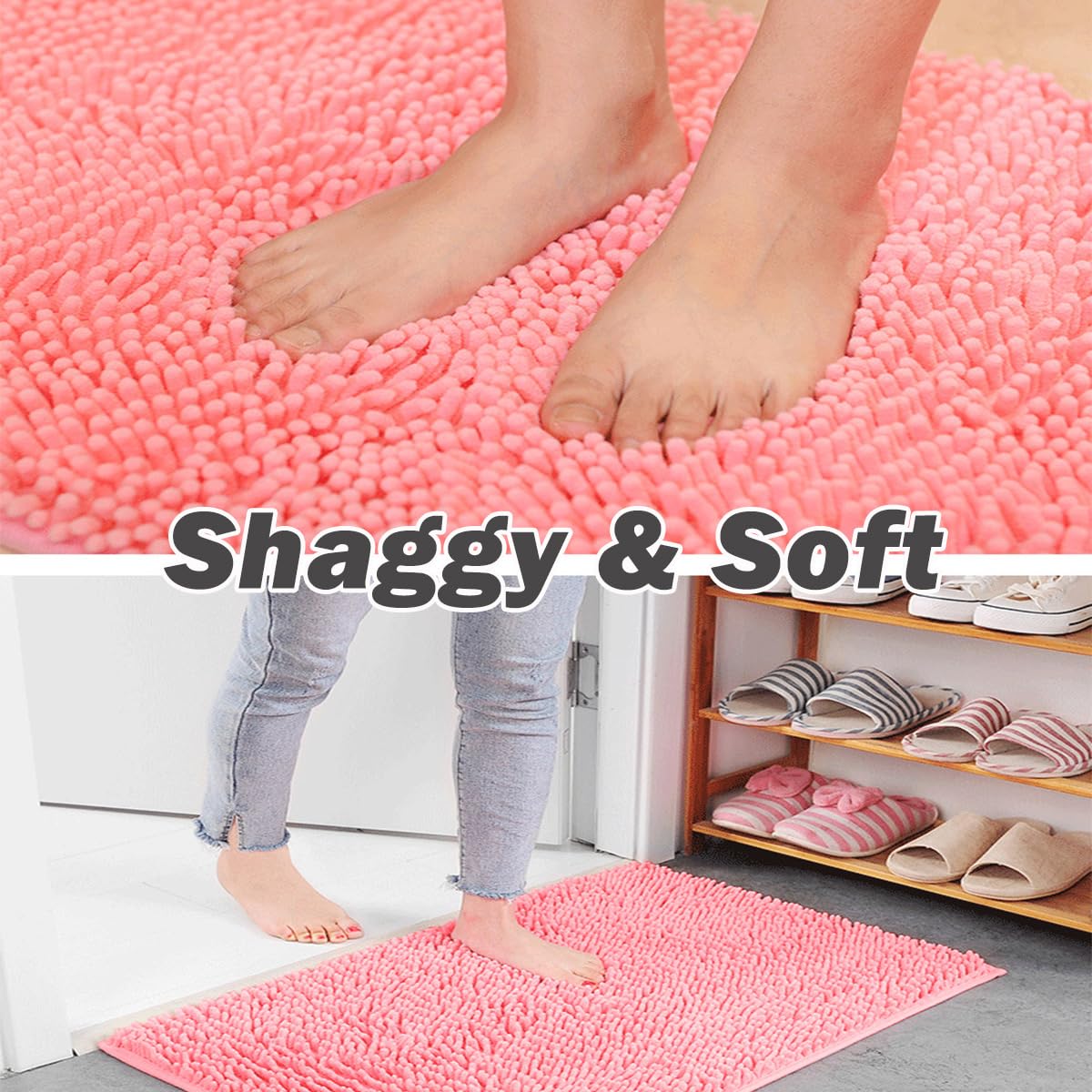 Tapis de bain antidérapant en chenille douce, haute absence, lavable en machine, pour salle de bain, cuisine, chambre à coucher - Violet (140 x 70 cm)