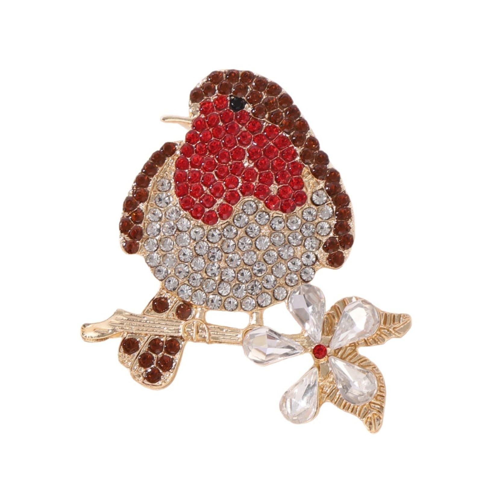 Broche de pájaro rojo de diamante completo para mujer, joyería retro de ramillete de animales de alta gama
