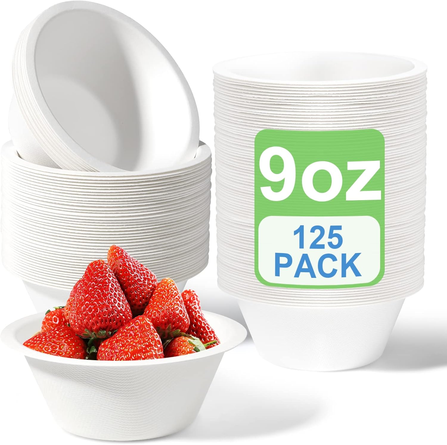 GREENESAGE 125 Pack Paper Bowls Disposable Bowls 9oz EcoFriendly