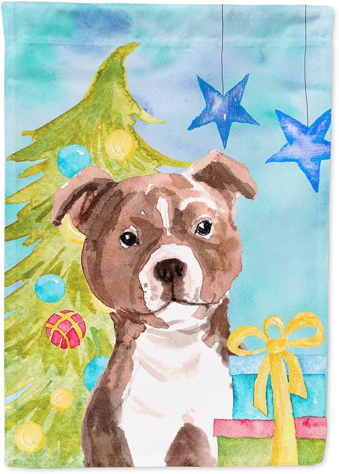 Caroline's Treasures BB9427CHF Red Staffie Bull Terrier Christmas House Flag Large Porch Sleeve Pole Decorative Outside Yard Banner Artwork Wall Hanging, Polyester, House Size, Multicolor