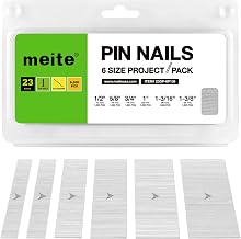 meite 23 Gauge Pin Nails, Assorted 6 Sizes (1/2", 5/8", 3/4", 1", 1-3/16", 1-3/8") Micro Headless Piner Nails - Galvanized 23GA Pins Nails for Nail Gun, Ideal for Trim Work (6,000 Counts)