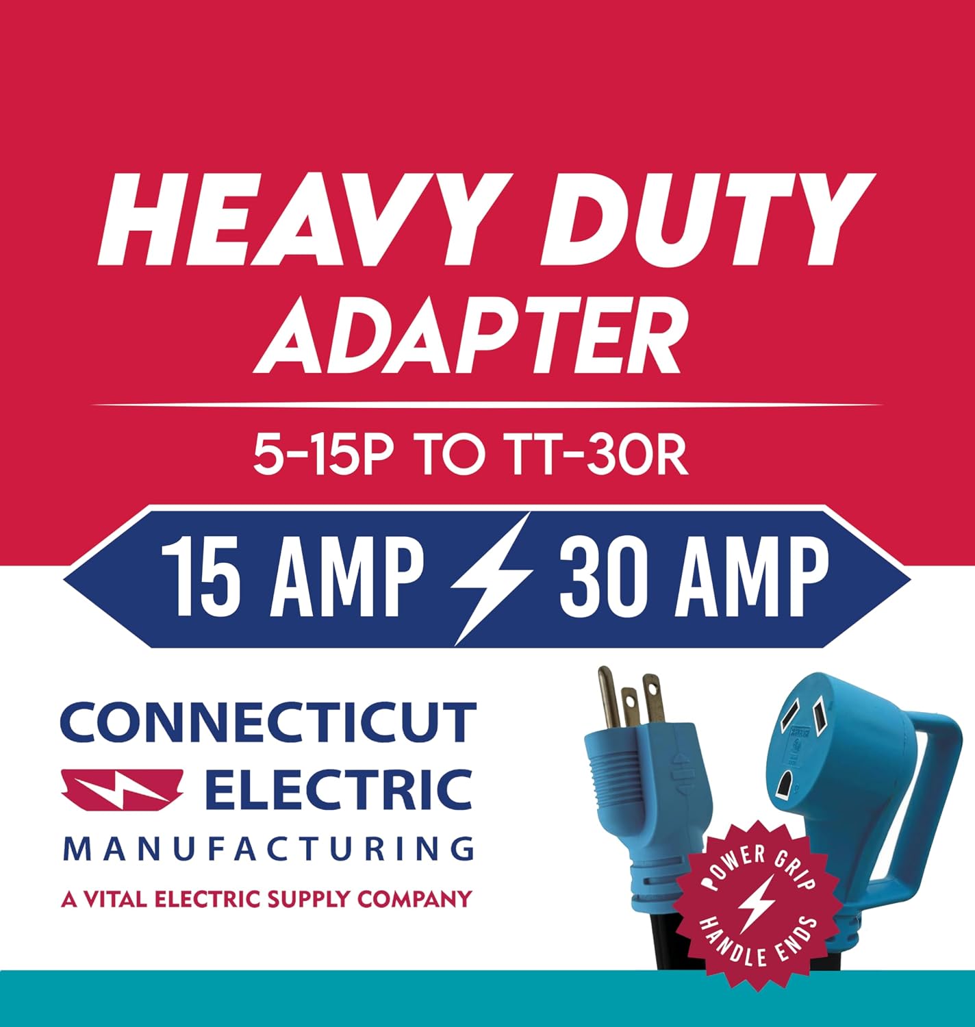Connecticut Electric 30A to 15A 110V RV Dogbone Adapter | NEMA 5-15P Male to TT-30R Female | RV Cord Adapter