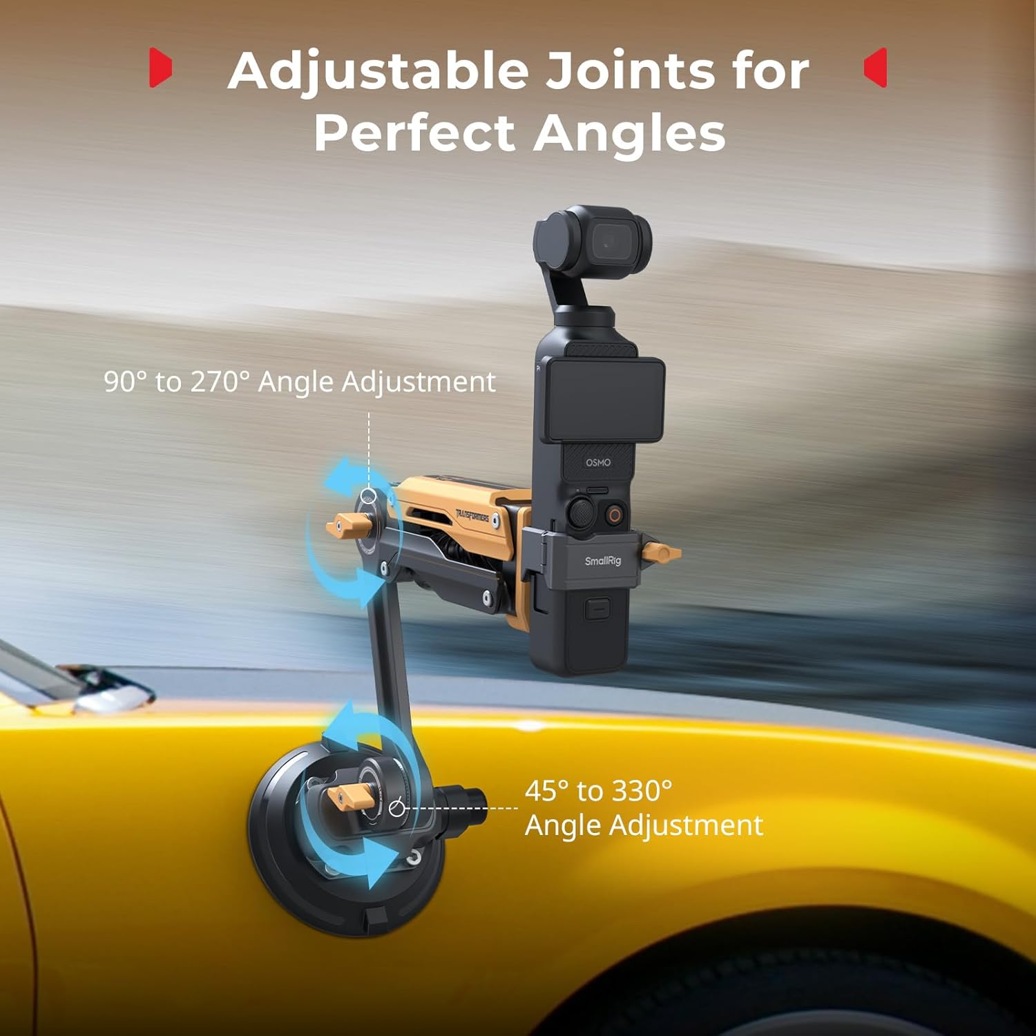 SMALLRIG Mini Shock Absorber Arm, 4" Vacuum Suction Cup, Double Spring and Hydraulic Damping, Car Mount for DJI Action 6/5 Pro/Pocket 3, for GoPro Hero 13/12, for Insta360 X5/4(Bumblebee Edition)-5528