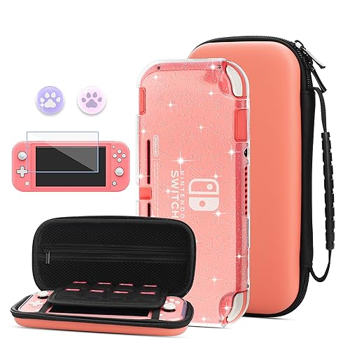 HYPERCASE Carrying Case for Nintendo Switch Lite, Pink Protective Hard Portable Travel Pouch Case for Switch Accessories with 8 Game Cartridges, TPU