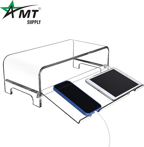 Miniatura 8 de AMT Soporte acrílico para monitor de portátil de 2 niveles de 5.7 pulgadas de alto y elevador de computadora con protector de teclado gato, diseño