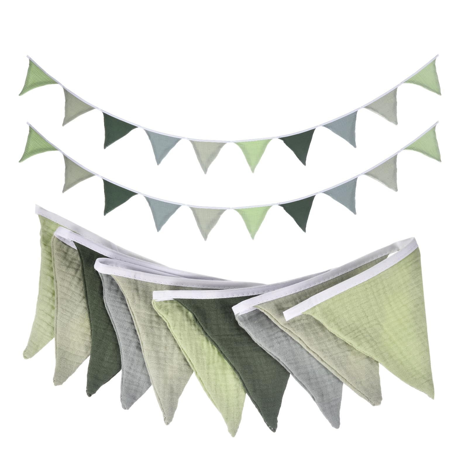 sourcing map 2 Pcs Pennant Banner Flags, 236cm x 12cm Cotton Fabric Triangle Flags Wall Decor for Picnic Wedding Christmas Outdoor Birthday Party BBQ Decorations, Army Green