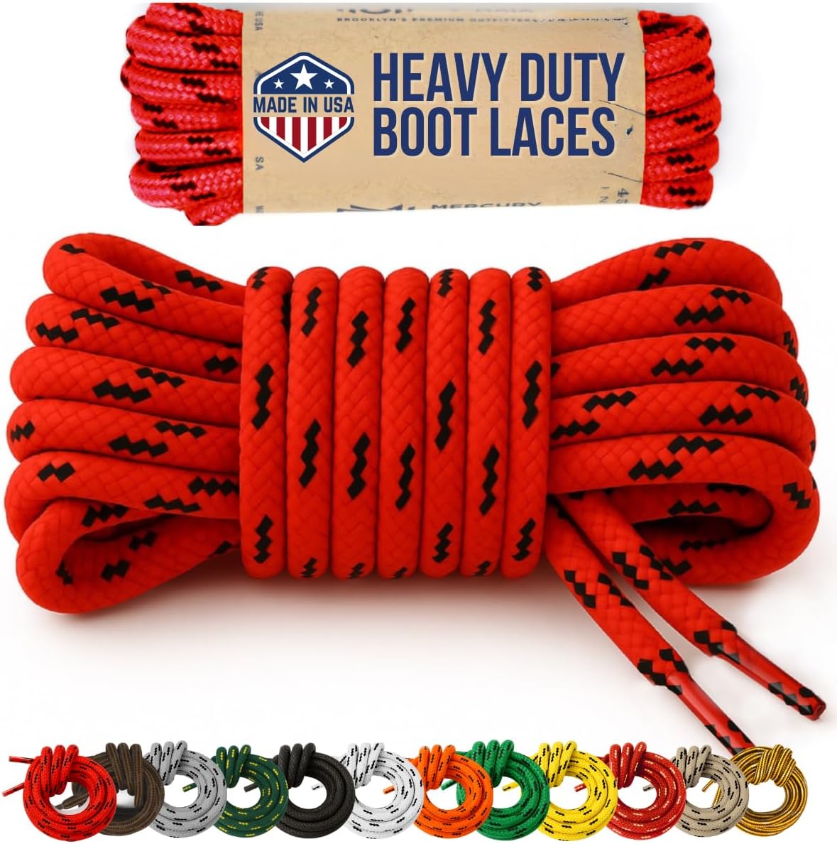 Honey Badger Boot Laces, USA Made Indestructible Shoelaces, Round Heavy Duty Bootlaces for Work & Hiking