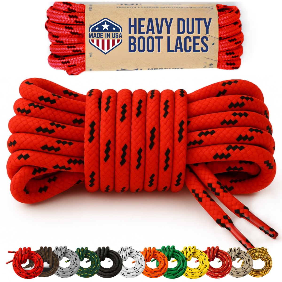 Honey Badger Boot Laces, USA Made Indestructible Shoelaces, Round Heavy Duty Bootlaces for Work & Hiking
