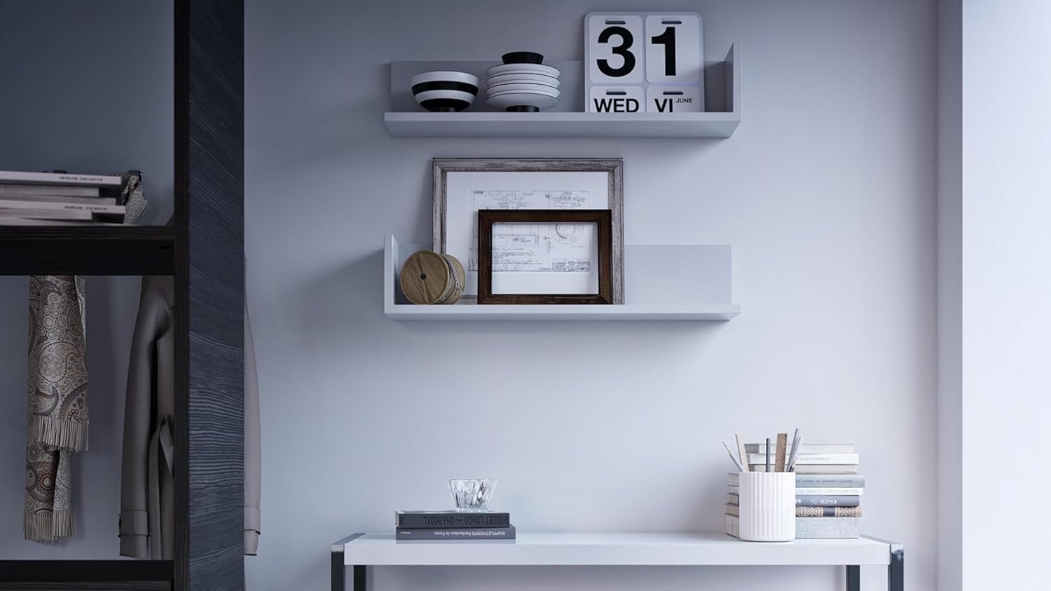 Mobili Fiver, Set of 2 Luxury Shelves, Ashwood Black, Made in Italy