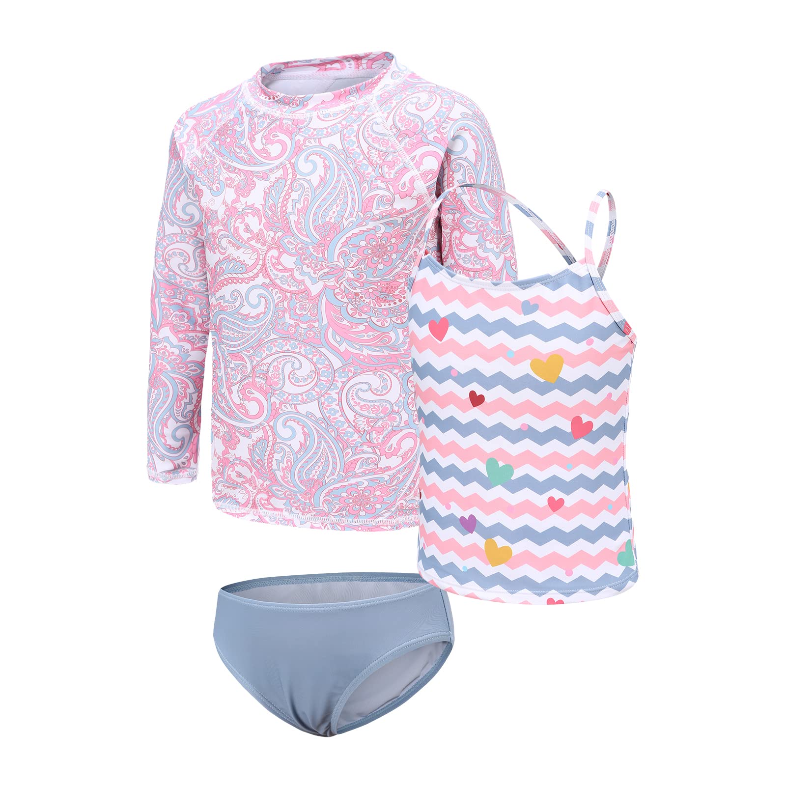 Maillot de bain 3 pièces pour fille - Maillot de bain 3 pièces - Maillot de bain à manches longues et short - Tankini pour filles de 5 à 16 ans